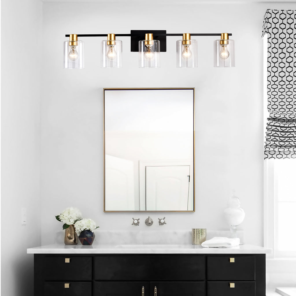 5-Light Matte Black Matte Gold Color Bathroom Light Fixtures