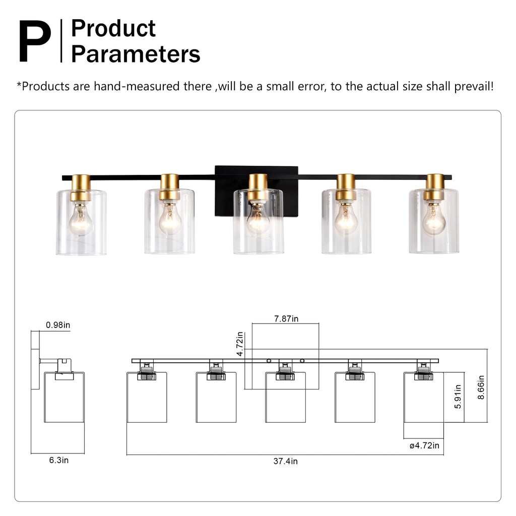 5-Light Matte Black Matte Gold Color Bathroom Light Fixtures