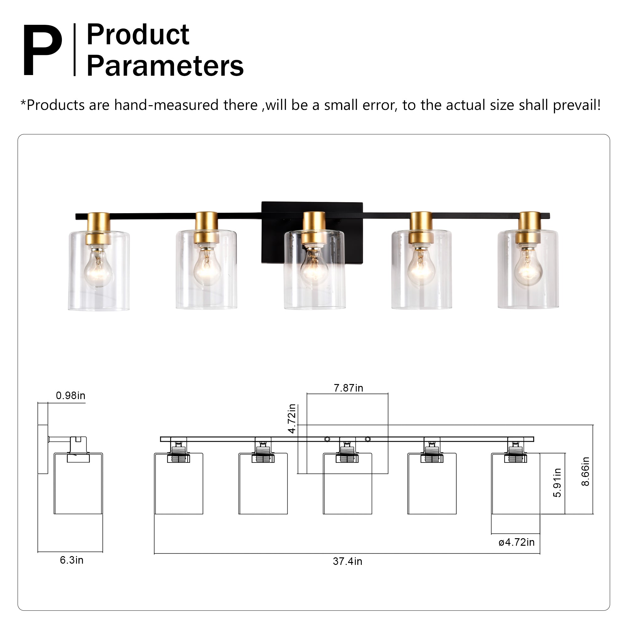 5-Light Matte Black Matte Gold Color Bathroom Light Fixtures