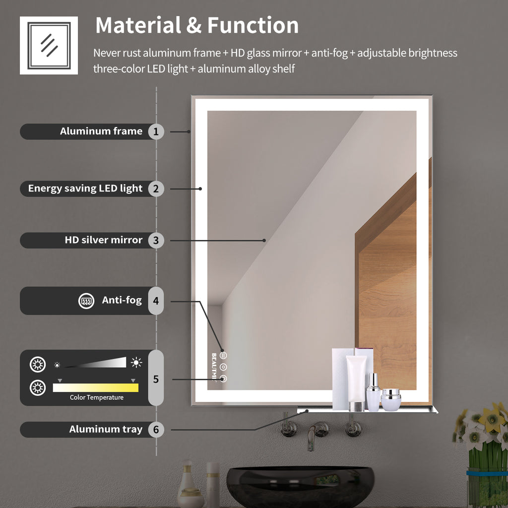 LED bathroom makeup mirror wall mounteed
