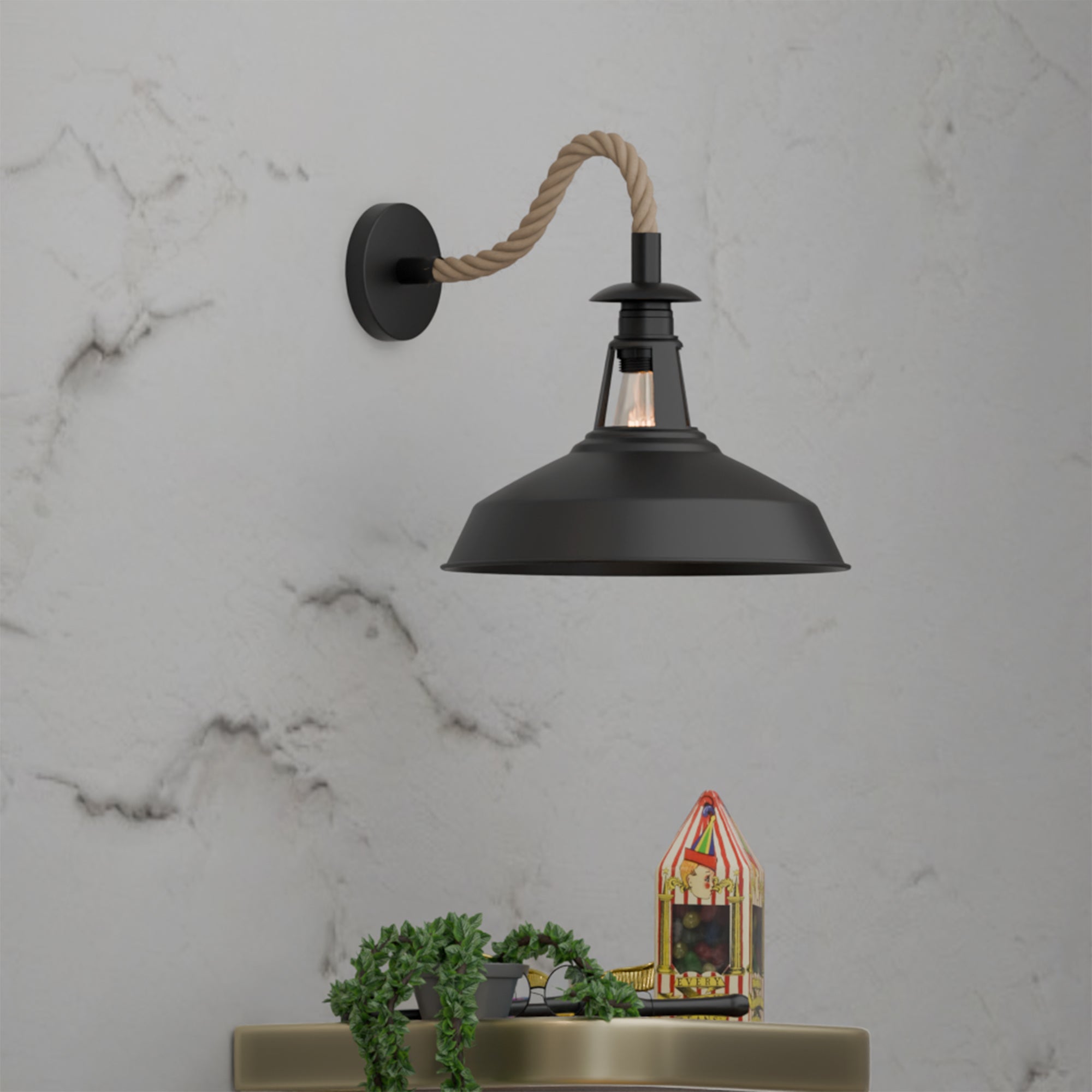 Vintage Hemp Rope Wall Sconce | 30cm Barn Slotted Metal Shade ~6481