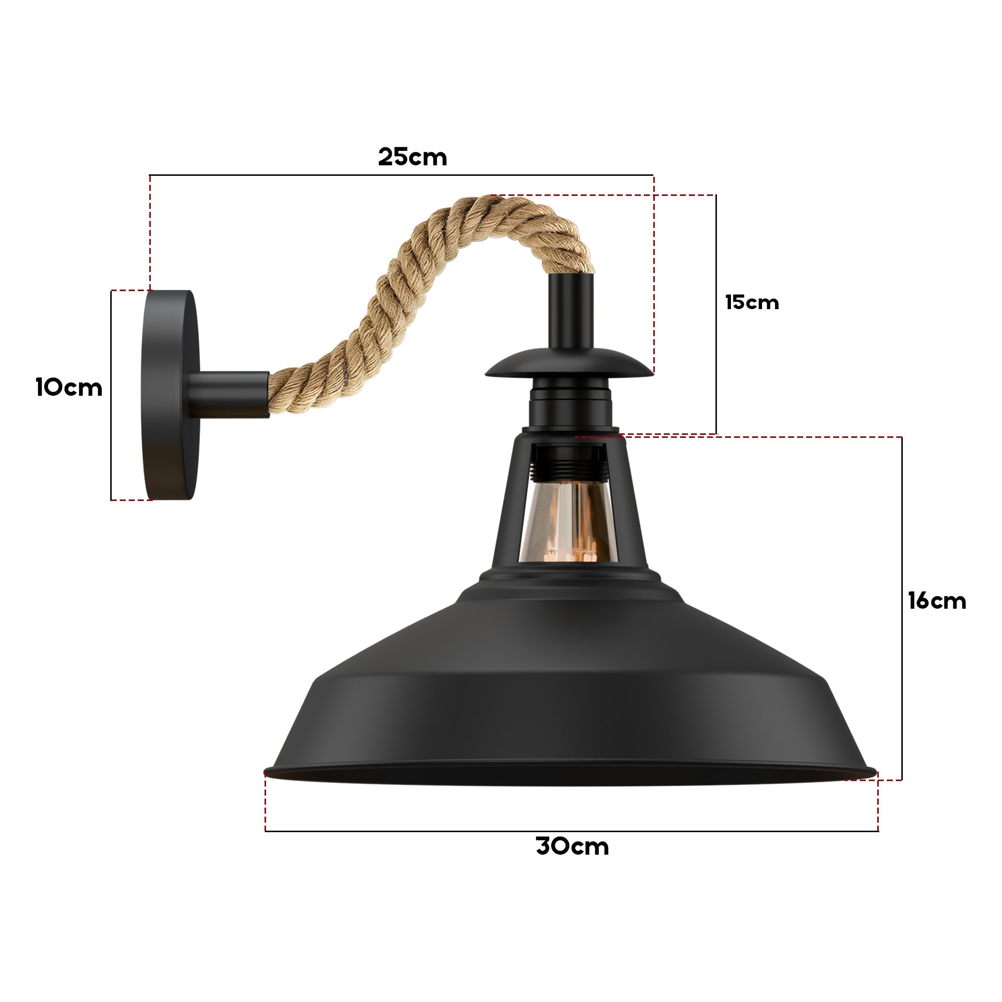 Vintage Hemp Rope Wall Sconce | 30cm Barn Slotted Metal Shade ~6481