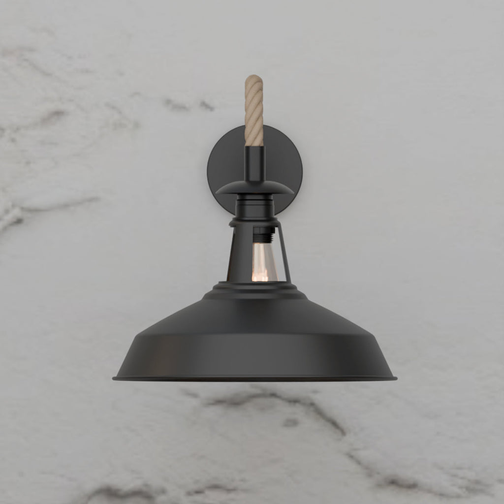 Vintage Hemp Rope Wall Sconce | 30cm Barn Slotted Metal Shade ~6481