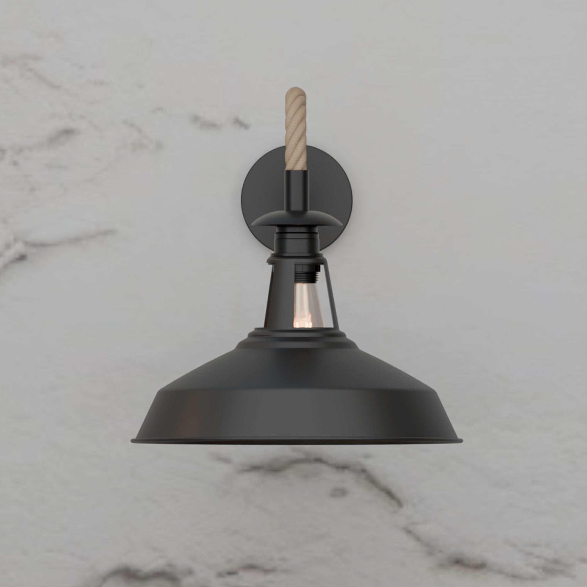 Vintage Hemp Rope Wall Sconce | 30cm Barn Slotted Metal Shade ~6481