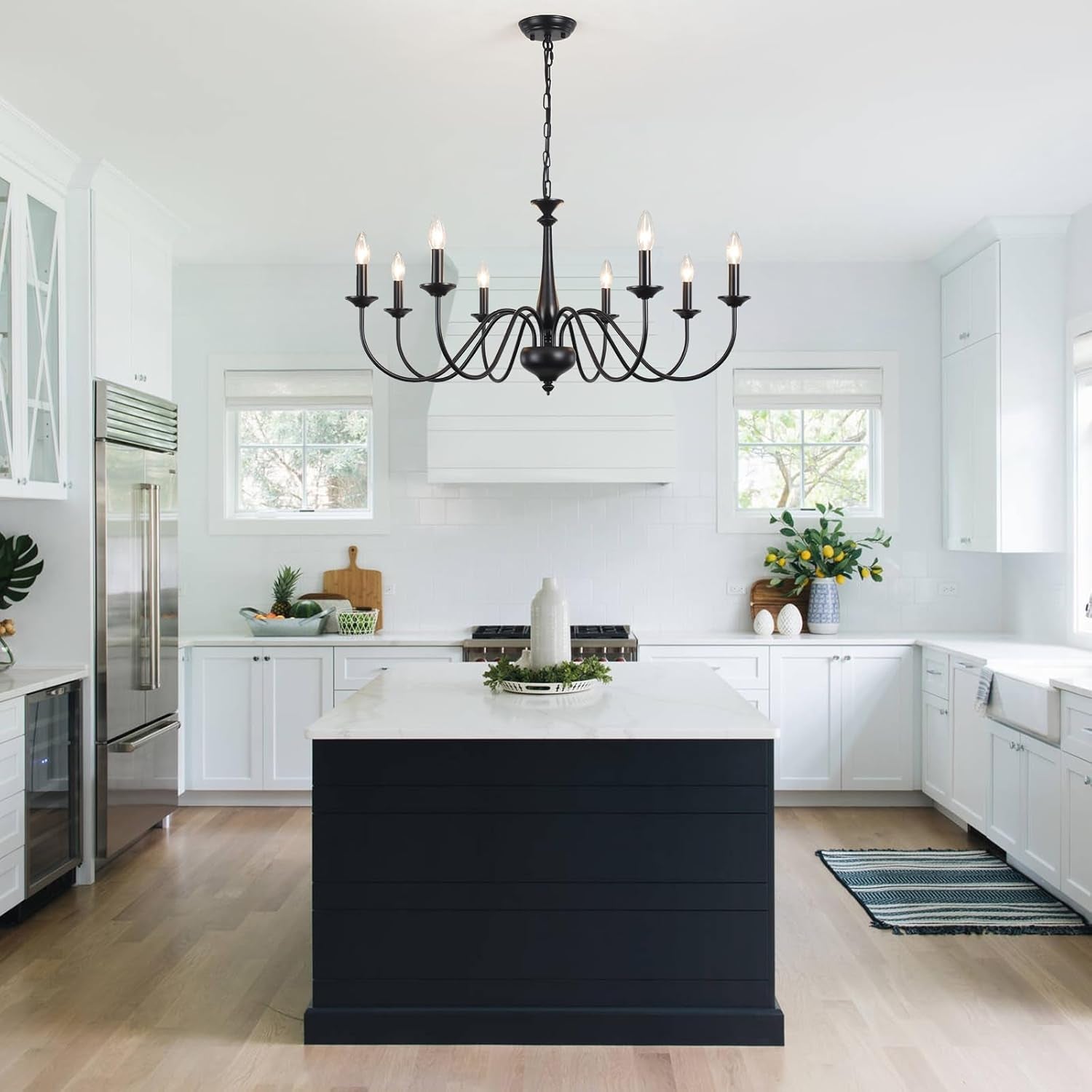 Eight Light Black Farmhouse Chandelier Ceiling Fixture