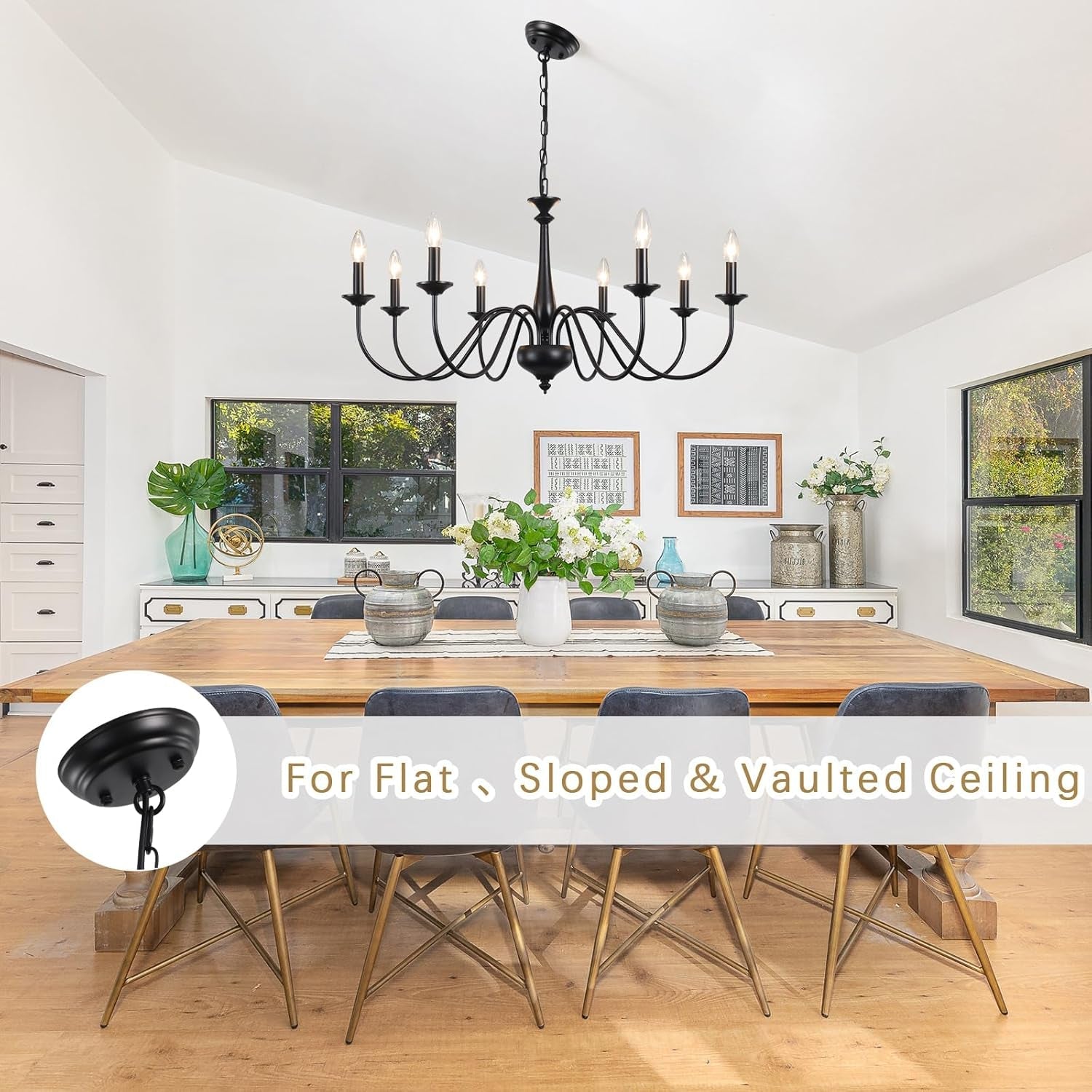 Eight Light Black Farmhouse Chandelier Ceiling Fixture