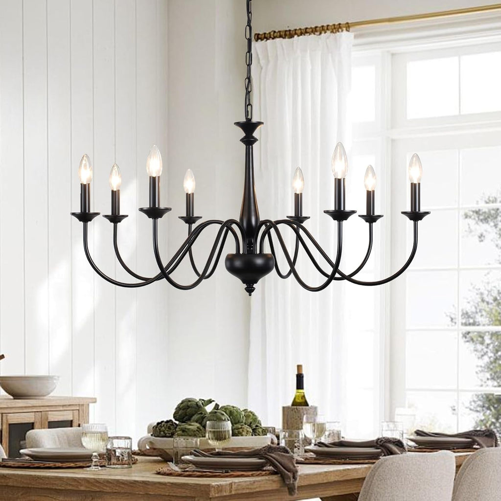 Eight Light Black Farmhouse Chandelier Ceiling Fixture