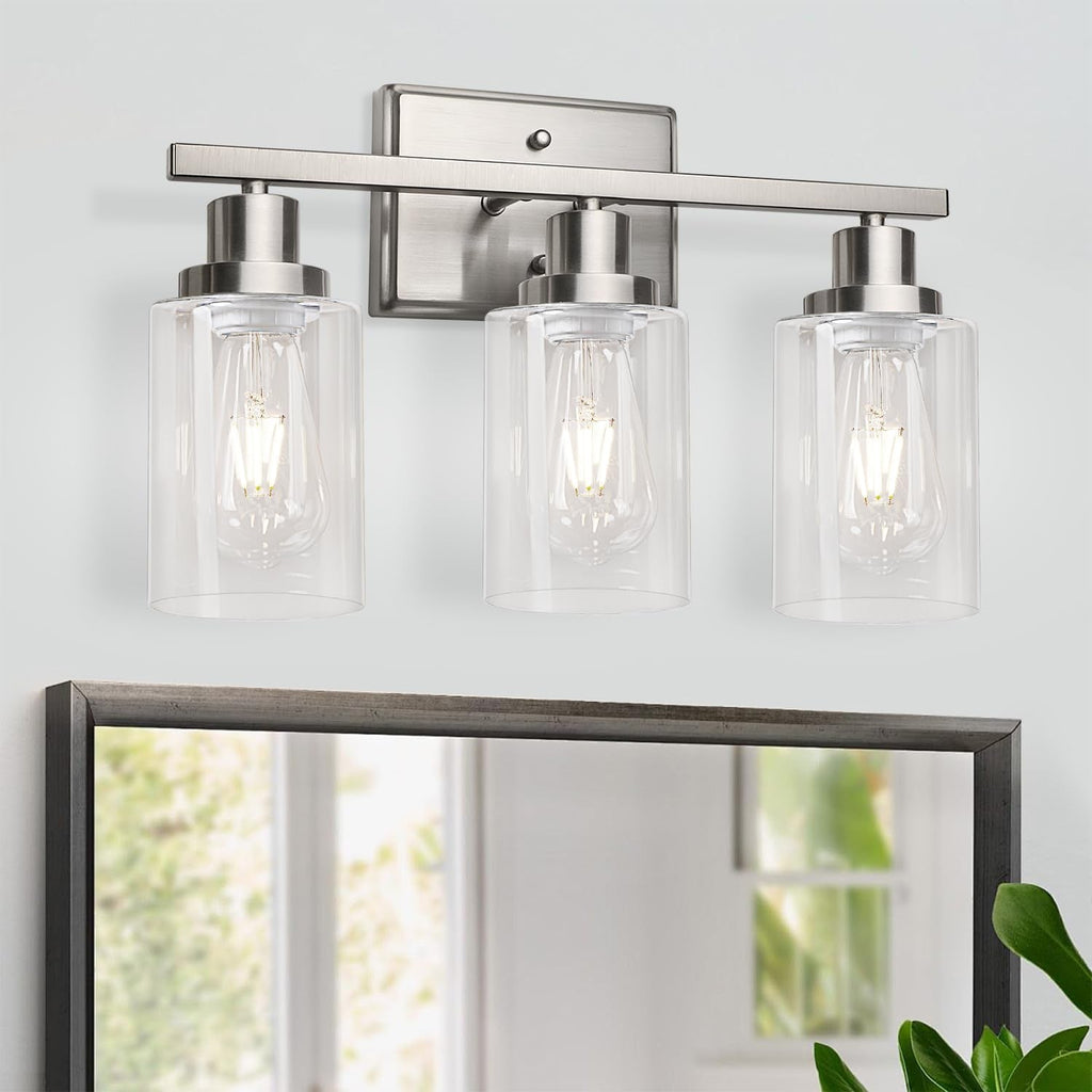 3 Light Brushed Nickel Vanity Light Fixture For Bathroom
