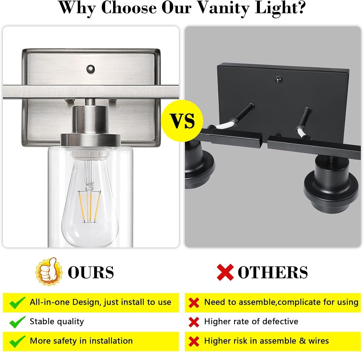 3 Light Brushed Nickel Vanity Light Fixture For Bathroom